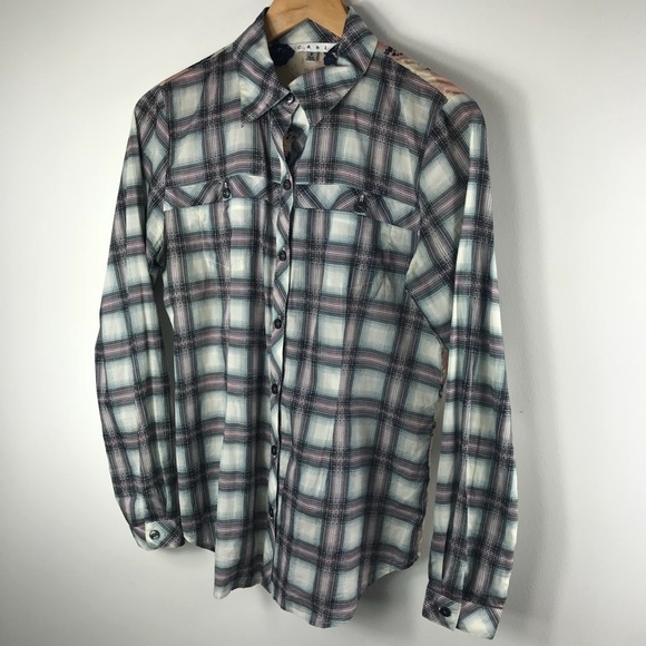 Cabi Festival Blouse Plaid Floral Print Blouse 233 - Picture 4 of 8